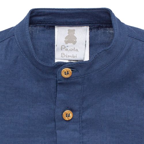 Bata de Bebê Masculina Manga Curta Cambraia de Linho - AZUL JEANS