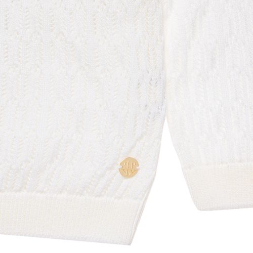 Blusa Tricot Infantil Feminina Manga Longa Rendada - BRANCO