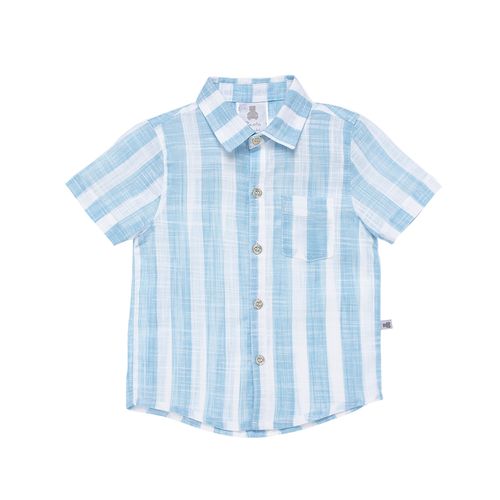 Camisa de Bebê Masculina Manga Curta Listras - AZUL BEBE
