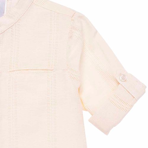Bata de Bebê Masculina Manga Longa Ponto Ajour - CREME