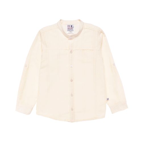 Bata Infantil Masculina Manga Longa Ponto Ajour - CREME