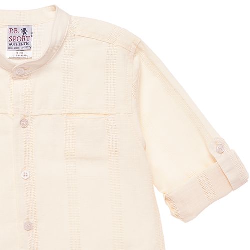 Bata Infantil Masculina Manga Longa Ponto Ajour - CREME