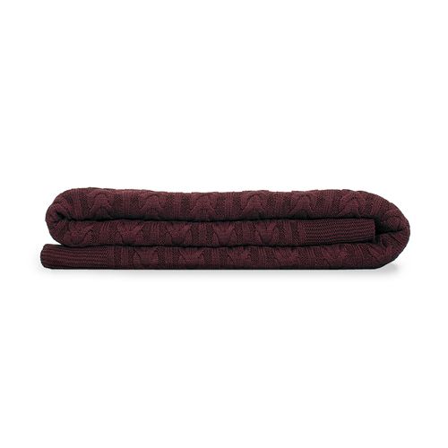 Manta Solteiro Tricot Trança Dupla - VINHO