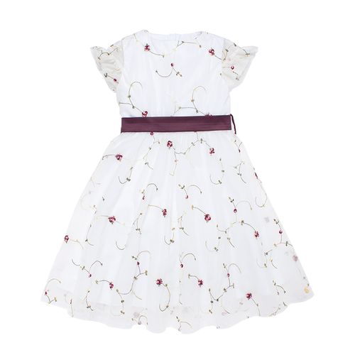 Vestido de Festa Infantil Feminino Tule Peônias - BRANCO