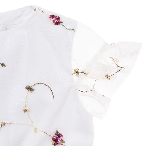 Vestido de Festa Infantil Feminino Tule Peônias - BRANCO