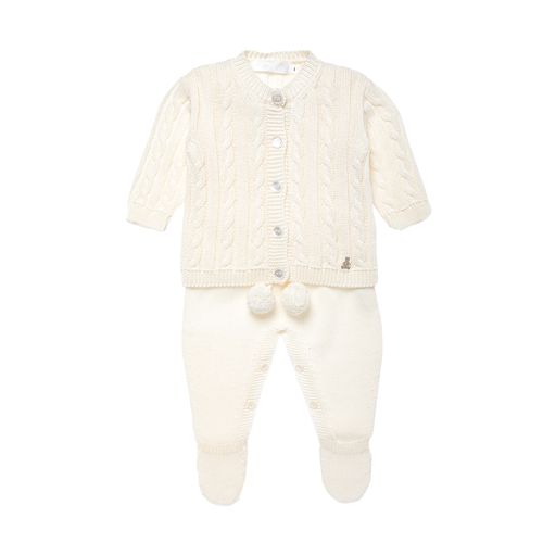 Saída de Maternidade Unissex Tricot Pompom Trança - OFF WHITE