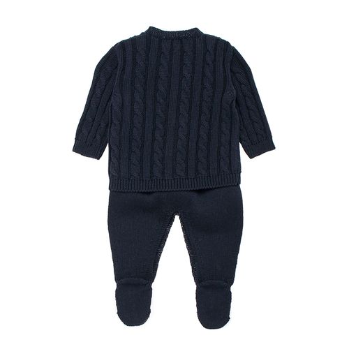 Saída de Maternidade Unissex Tricot Pompom Trança - AZUL MARINHO