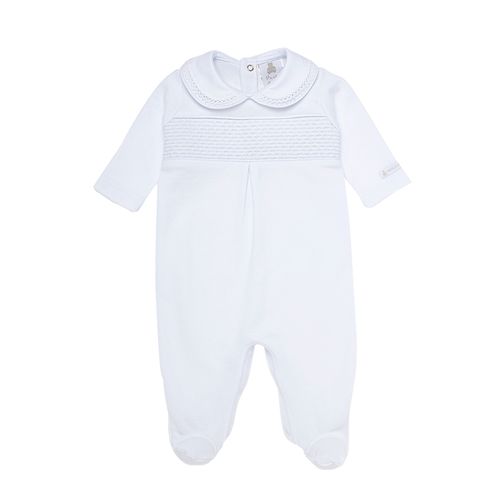 Macacão de Bebê Feminino Longo Ponto Smock - BRANCO