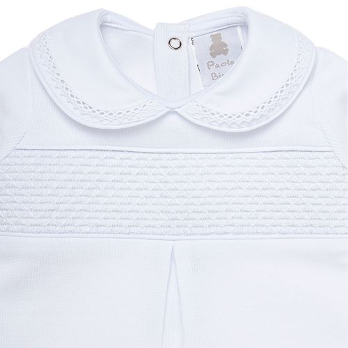 Macacão de Bebê Feminino Longo Ponto Smock - BRANCO