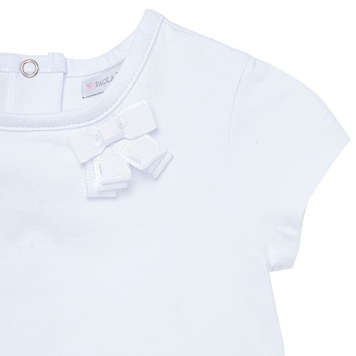 Camiseta de Bebê Feminina Manga Curta com Laço - BRANCO
