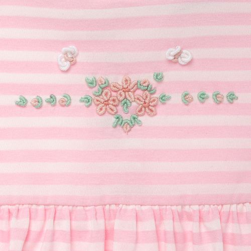 Macacão Vestido de Bebê Feminino Listrado Flores Rococó - ROSA BEBE