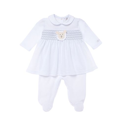 Macacão Vestido de Bebê Feminino Longo Ponto Roma Ovelha - BRANCO