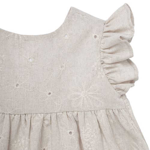 Vestido de Bebê Feminino Bordado Flores - AREIA