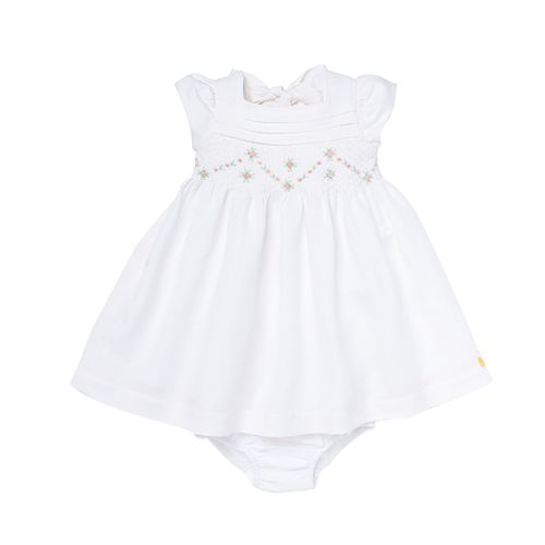 Vestido de Bebê Feminino Ponto Smock - BRANCO