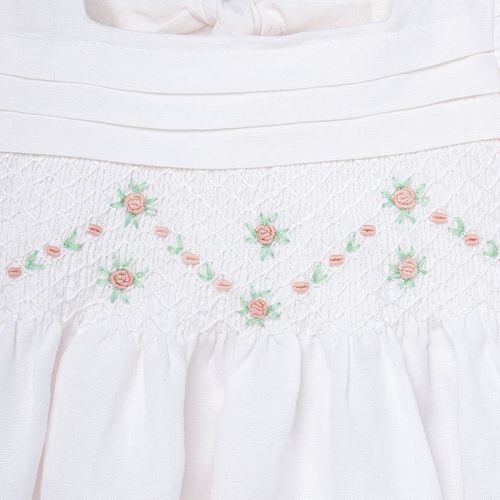 Vestido de Bebê Feminino Ponto Smock - BRANCO