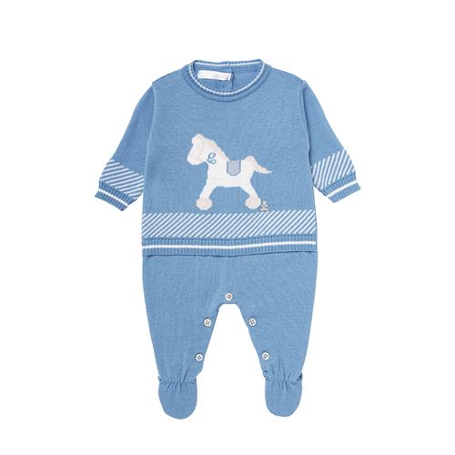 Saída de Maternidade Masculina Jacquard Cavalinho de Pau - AZUL OCEANO