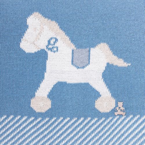 Saída de Maternidade Masculina Jacquard Cavalinho de Pau - AZUL OCEANO
