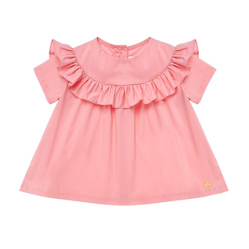 Bata de Bebê Feminina Manga Curta Tricoline com Babados - ROSA