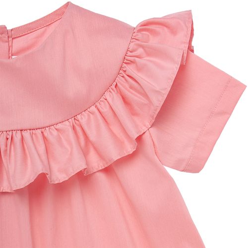 Bata de Bebê Feminina Manga Curta Tricoline com Babados - ROSA