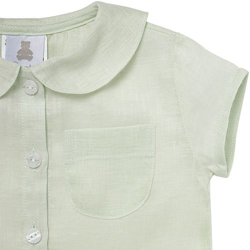 Bata de Bebê Feminina Manga Curta Puro Linho - VERDE