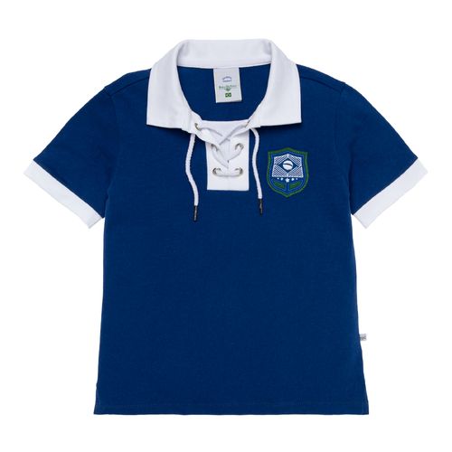 Camiseta Polo Infantil Masculina Manga Curta Brasil - AZUL