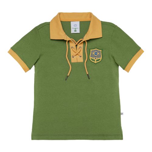 Camiseta Polo Infantil Masculina Manga Curta Brasil - VERDE