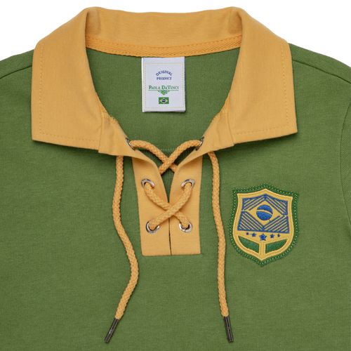 Camiseta Polo Infantil Masculina Manga Curta Brasil - VERDE