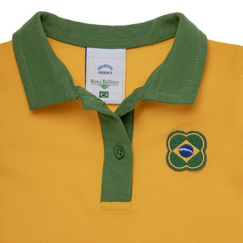 Camiseta Polo de Bebê Feminina Brasil Piquet - AMARELO