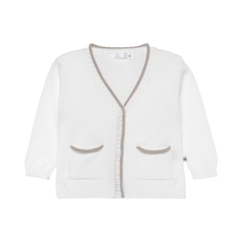 Cardigan de Bebê Masculino Tricot Decote V Frisos - BRANCO