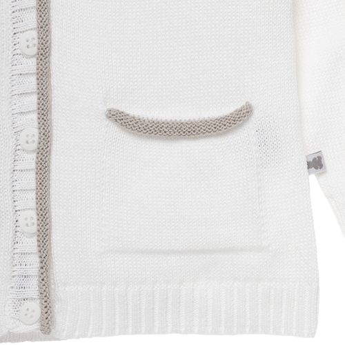 Cardigan de Bebê Masculino Tricot Decote V Frisos - BRANCO