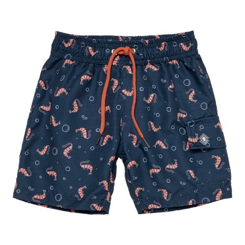 Bermuda de Praia Infantil Masculina Estampa Camarão - AZUL MARINHO