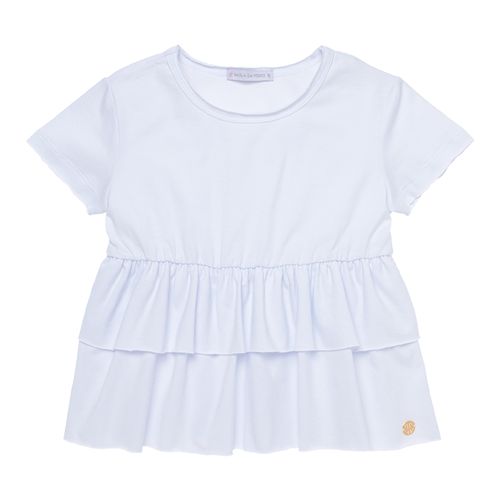 Bata Infantil Feminina Manga Curta Cotton com Babados - BRANCO
