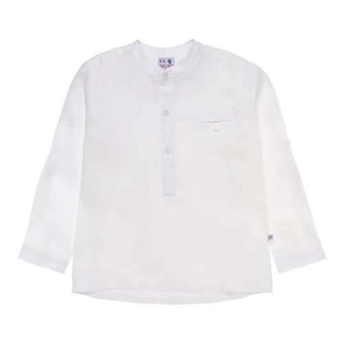 Bata Infantil Masculina Manga Longa Puro Linho - BRANCO