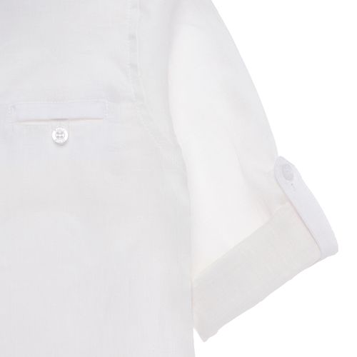 Bata Infantil Masculina Manga Longa Puro Linho - BRANCO