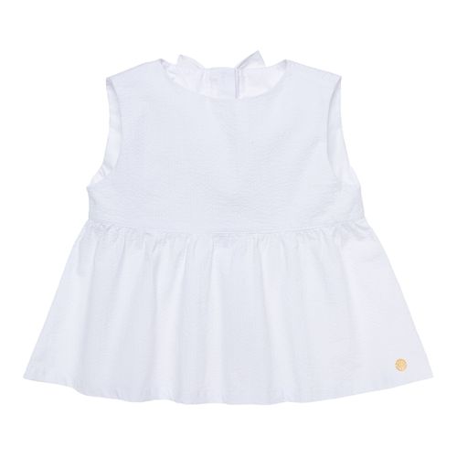 Bata Infantil Feminina Manga Cavada Anarruga com Babados - BRANCO