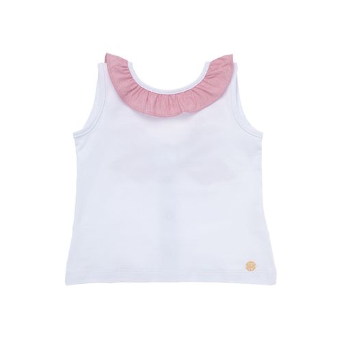Regata de Bebê Feminina Cotton com Gola Decorativa - BRANCO