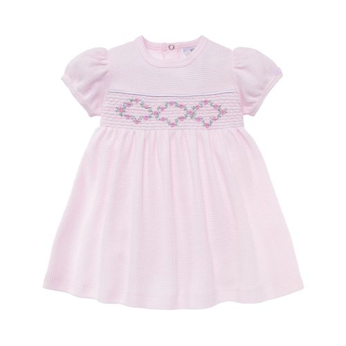 Macacão Vestido de Bebê Feminino Favos Ponto Smock - ROSA BEBE
