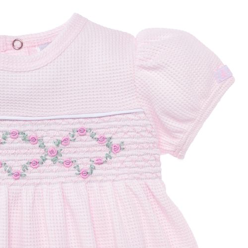 Macacão Vestido de Bebê Feminino Favos Ponto Smock - ROSA BEBE
