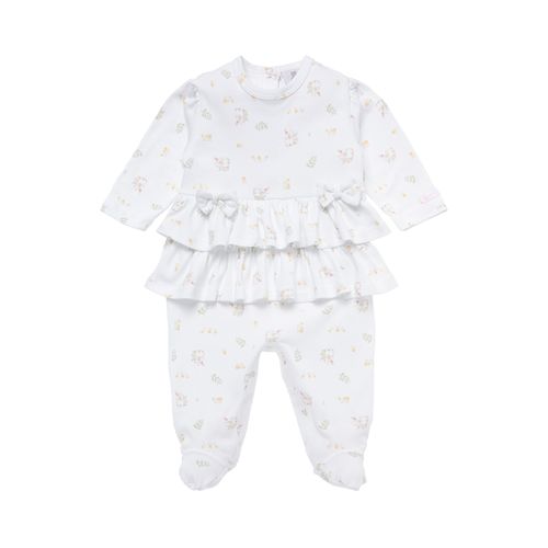 Macacão de Bebê Feminino Longo Algodão Egípcio Coelhos - BRANCO