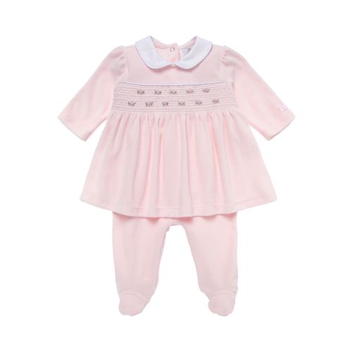Macacão Vestido de Bebê Feminino Longo Plush Ponto Smock - ROSA BEBE