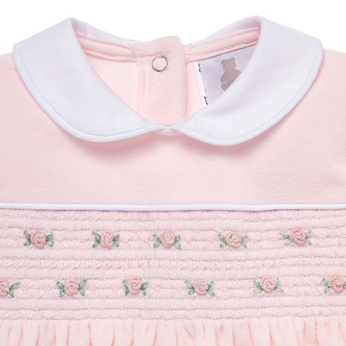 Macacão Vestido de Bebê Feminino Longo Plush Ponto Smock - ROSA BEBE