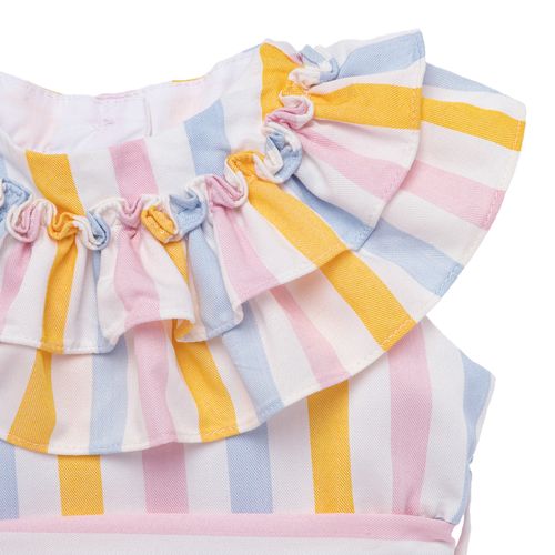 Vestido de Bebê Feminino Listrado com Babados - BRANCO