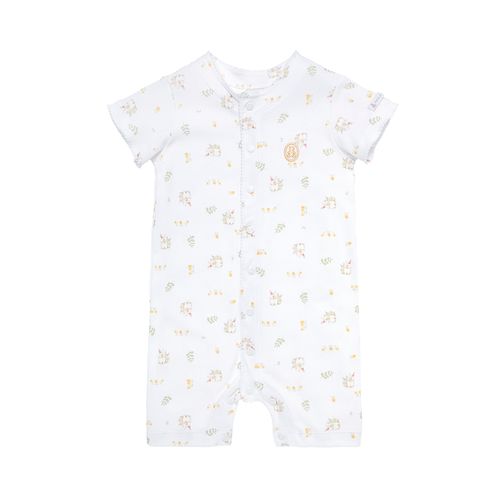 Macacão de Bebê Unissex Curto Algodão Egípcio Coelhos - BRANCO