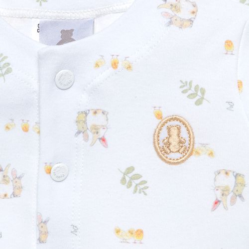 Macacão de Bebê Unissex Longo Algodão Egípcio Coelhos - BRANCO