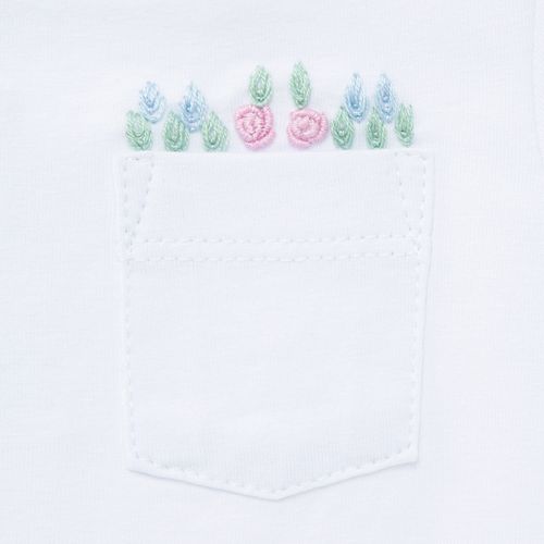 Camiseta de Bebê Feminina Manga Curta Cotton Bordado Flores - BRANCO