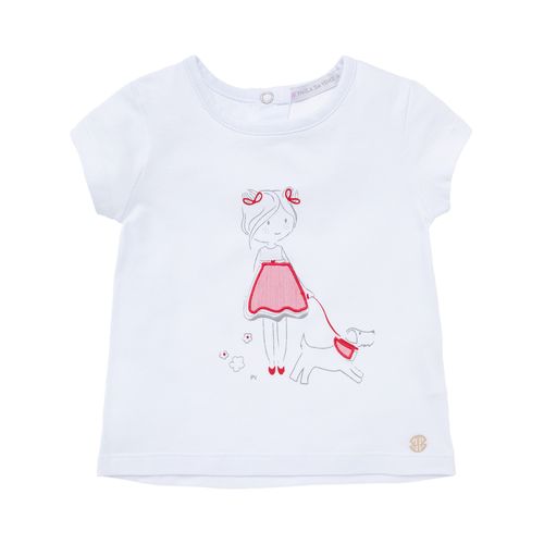 Camiseta de Bebê Feminina Manga Curta Cotton Boneca - BRANCO