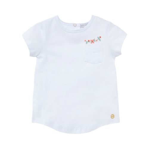 Camiseta de Bebê Feminina Manga Curta Cotton Bordado Floresta - BRANCO