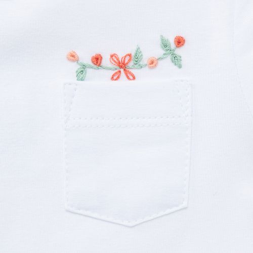 Camiseta de Bebê Feminina Manga Curta Cotton Bordado Floresta - BRANCO