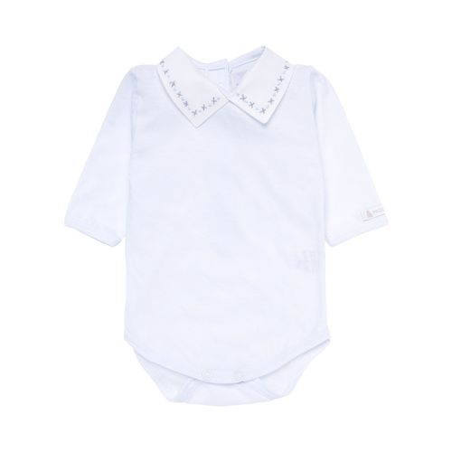 Body de Bebê Masculino Manga Longa com Bordado em X - PRATA/AZ