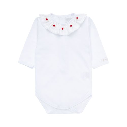 Body de Bebê Feminino Manga Longa Bordado Rococó Renda - VERMELHO